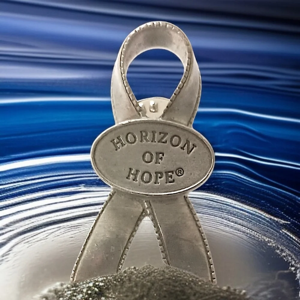 Longaberger Horizon of Hope Lapel Pin Basket‎ Tie On Pewter Vintage USA Ribbon